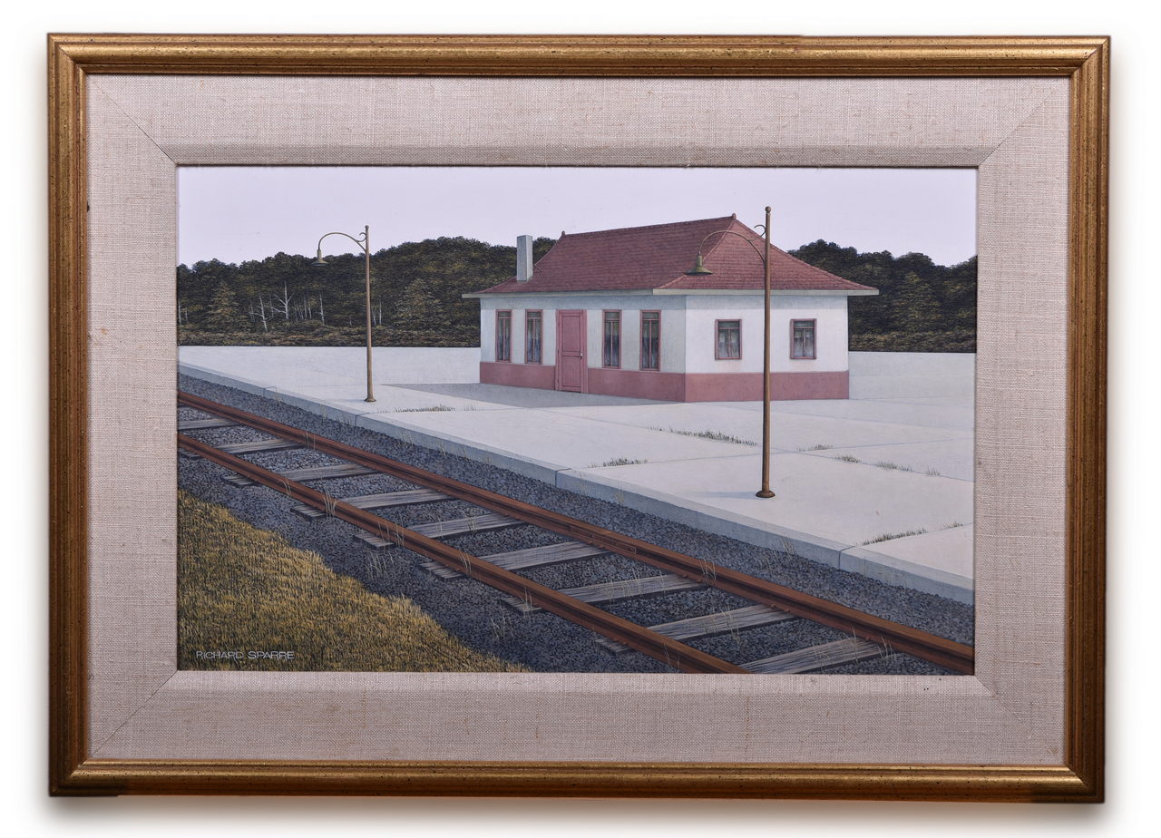8167 - Original Richard Sparre Railroad Depot Signed Acrylic Painting thumbnail
