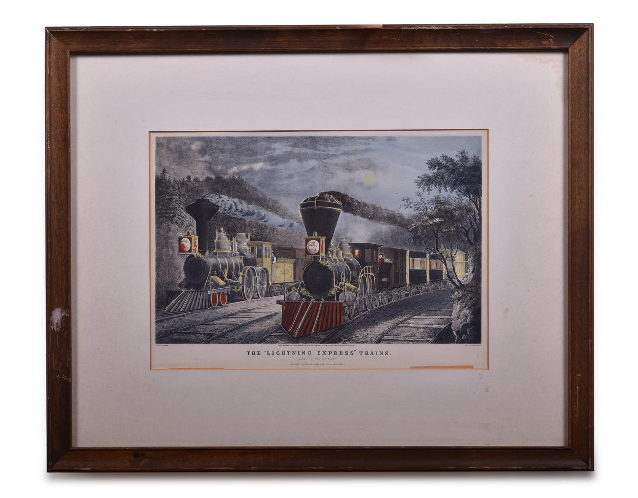 8179 - Original Currier & Ives Railroad Lithograph Print - The Lightning Express Trains Leaving the Junction thumbnail