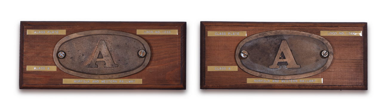 8190 - Pair of Reproduction Norfolk and Western Railroad Class A Steam Chest Classification Plates thumbnail