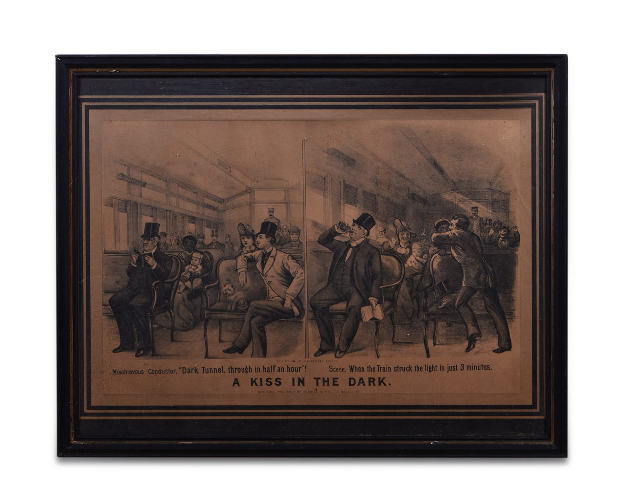 8191 - 1882 Currier & Ives Railroad Lithograph Print - A Kiss in the Dark thumbnail