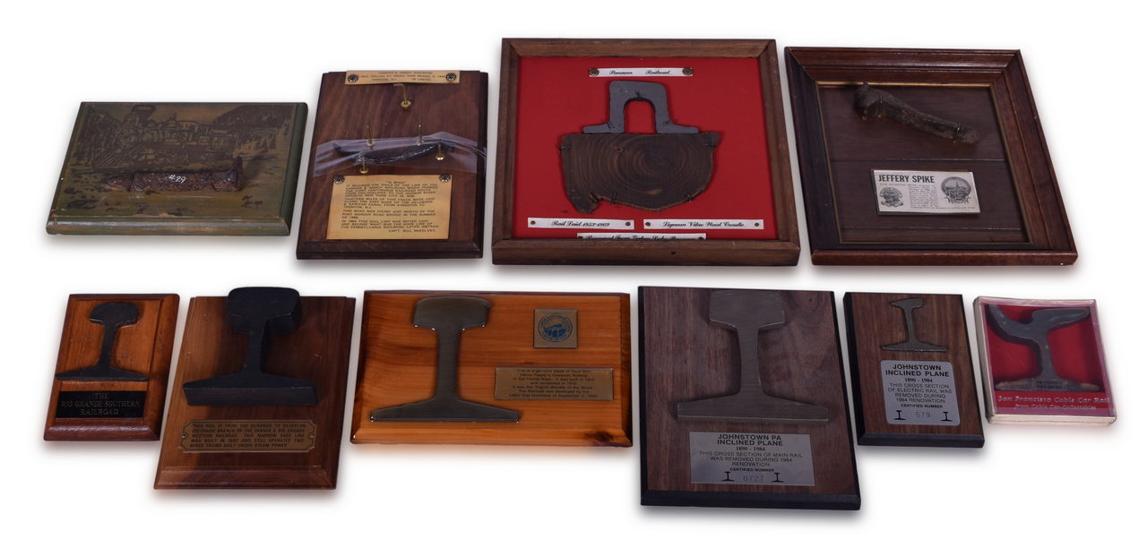 8201 - Collection of Ten Railway Sections and Spikes - Rio Grande Southern, Florida East Coast, Panama, San Francisco, and More thumbnail