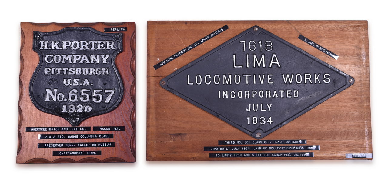 8207 - Two Reproduction Railroad Builders Plates - H.K. Porter Company 1920 and Lima Locomotive Works 1934 thumbnail