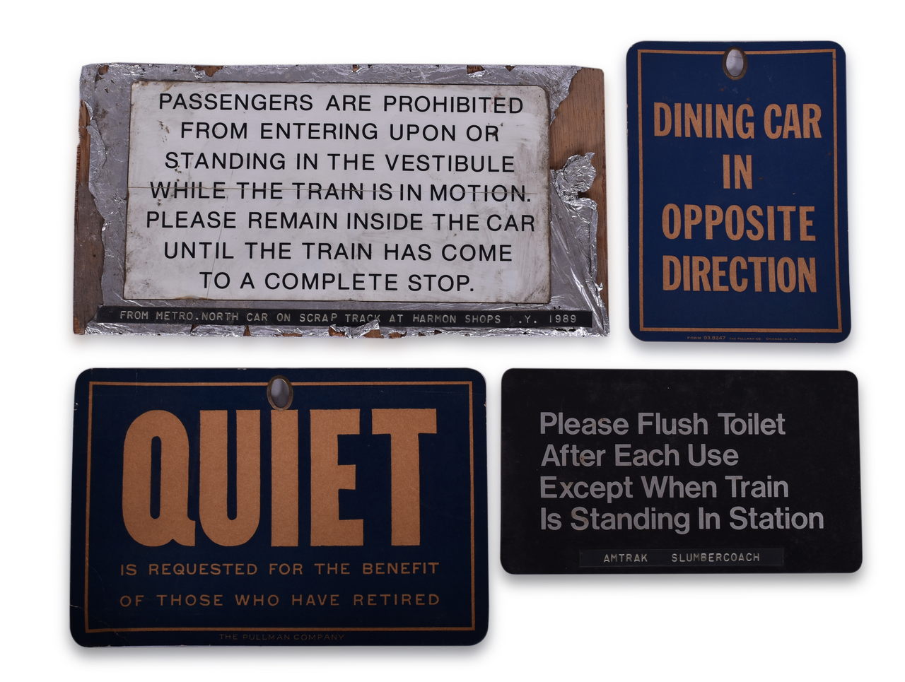 8208 - Four Railroad Passenger Car Signs - Pullman, Amtrak, Metro North thumbnail