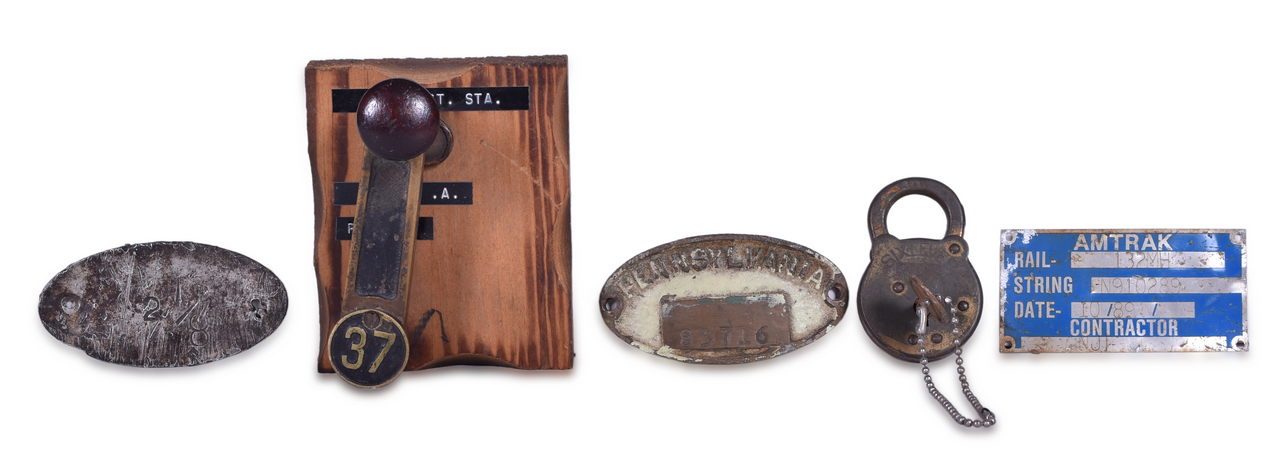 8224 - Pennsylvania Railroad Interlocking Tower Lever, Brass Property Plate, Sargent Lock, and More thumbnail