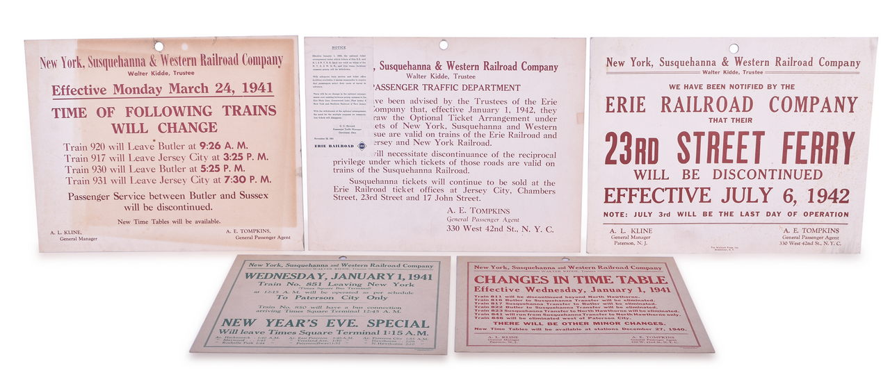 8233 - Five New York, Susquehanna & Western Railroad Depot Schedule Update Signs thumbnail