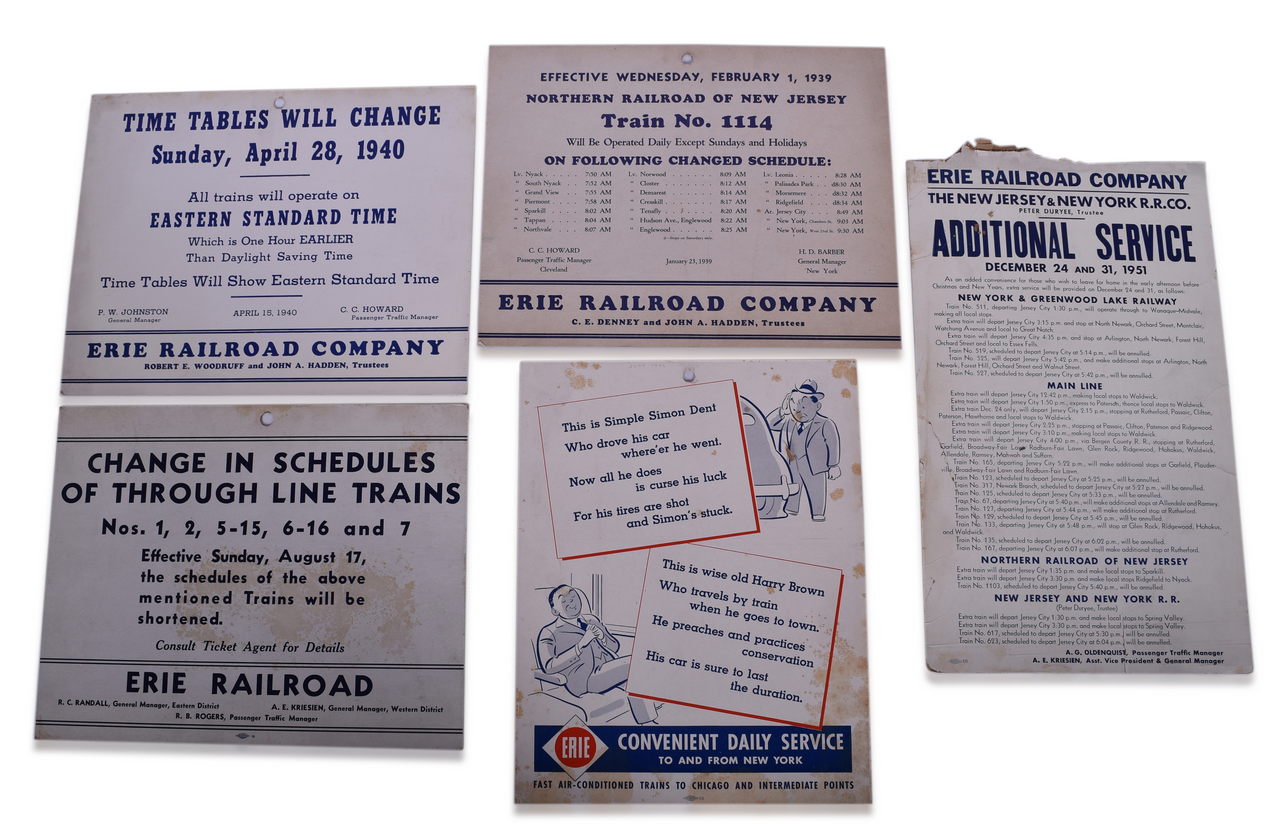 8249 - Five Erie Railroad Depot Schedule Update and Advertising Signs thumbnail
