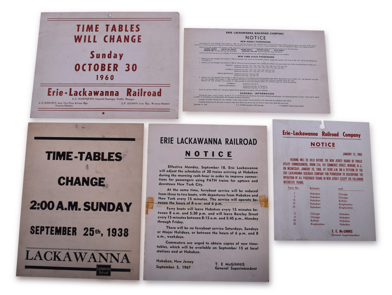 8257 - Five Erie Lackawanna Railroad Depot Notice and Timetable Change Signs thumbnail
