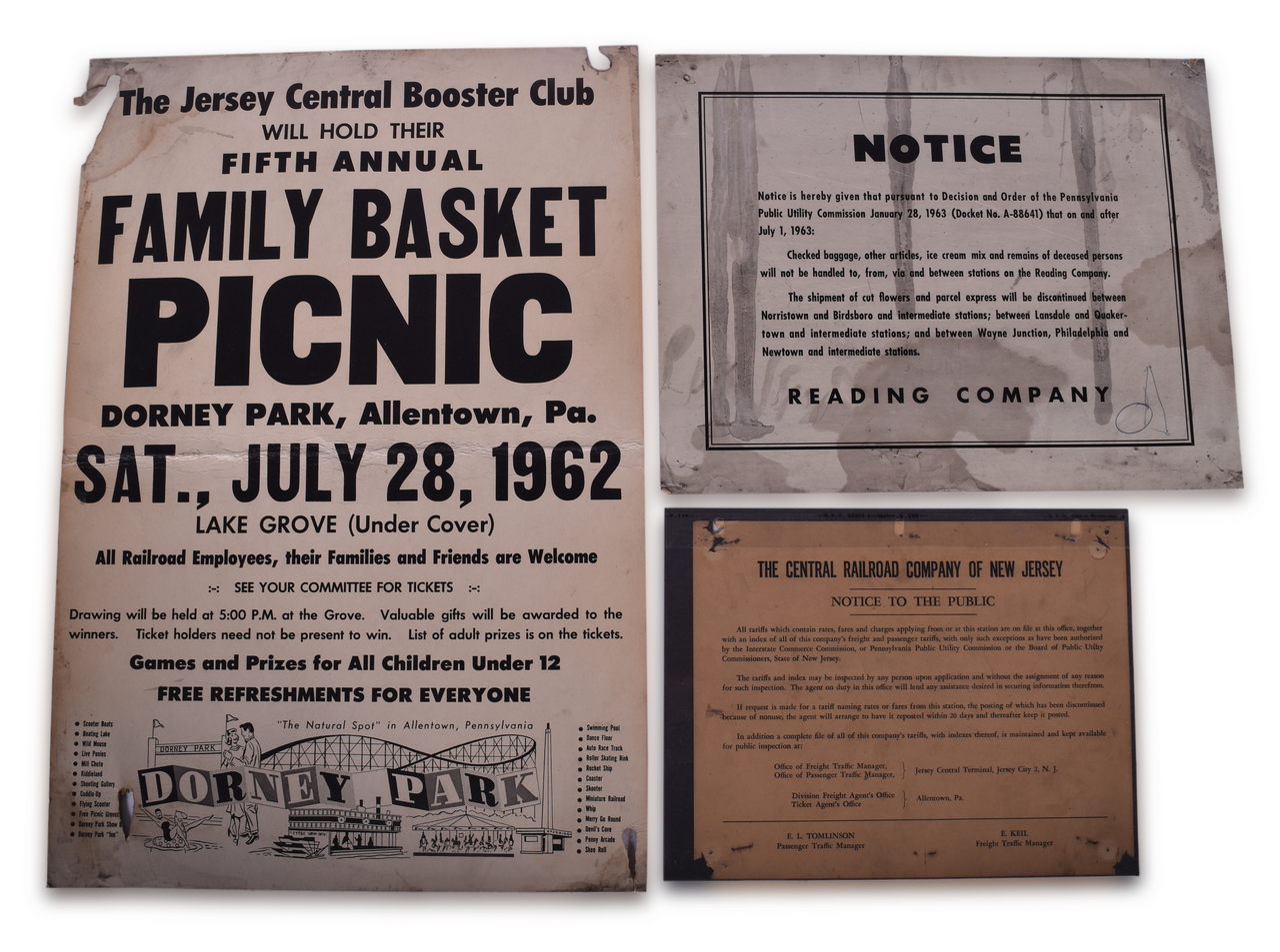 8261 - Three Jersey Central and Reading Company Railroad Depot Notice Signs thumbnail