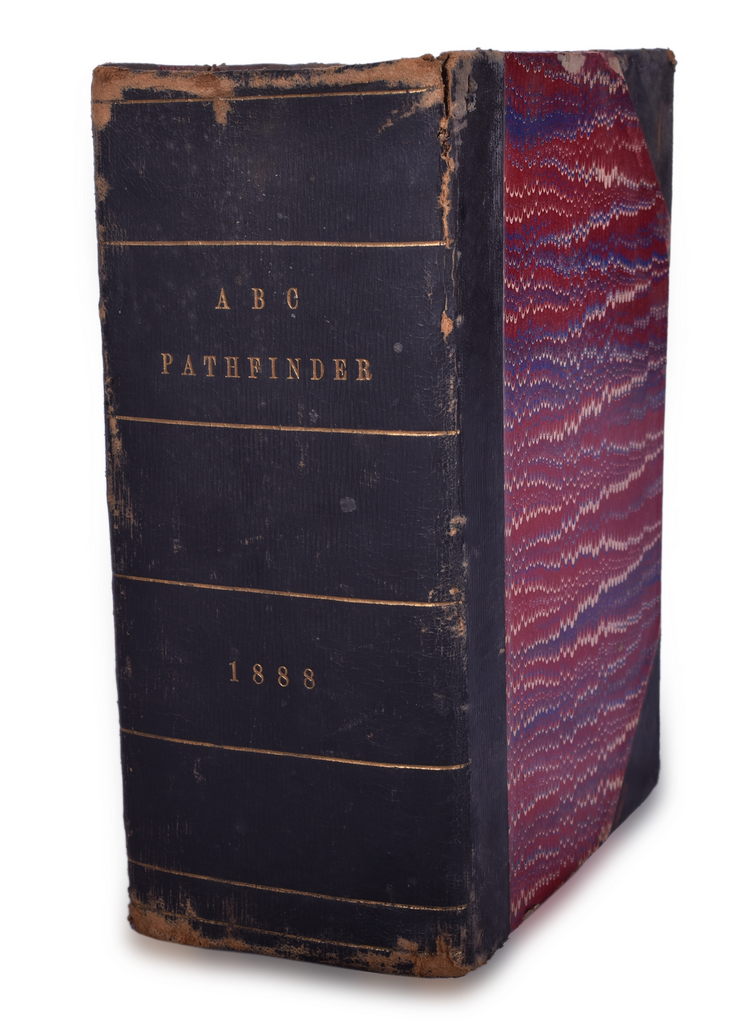 8263 - 1888 ABC The Pathfinder Railway Guide - Advertisements and Official Time Tables for Railroads and Steamer Lines thumbnail