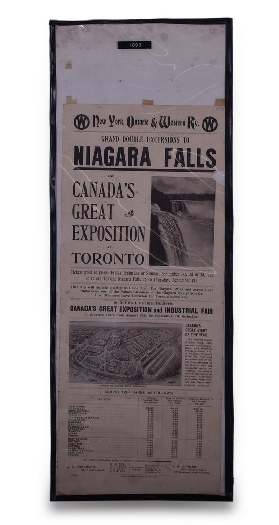 8267 - 1893 New York, Ontario & Western Railway Single Color Broadsheet - Niagara Falls Excursions thumbnail