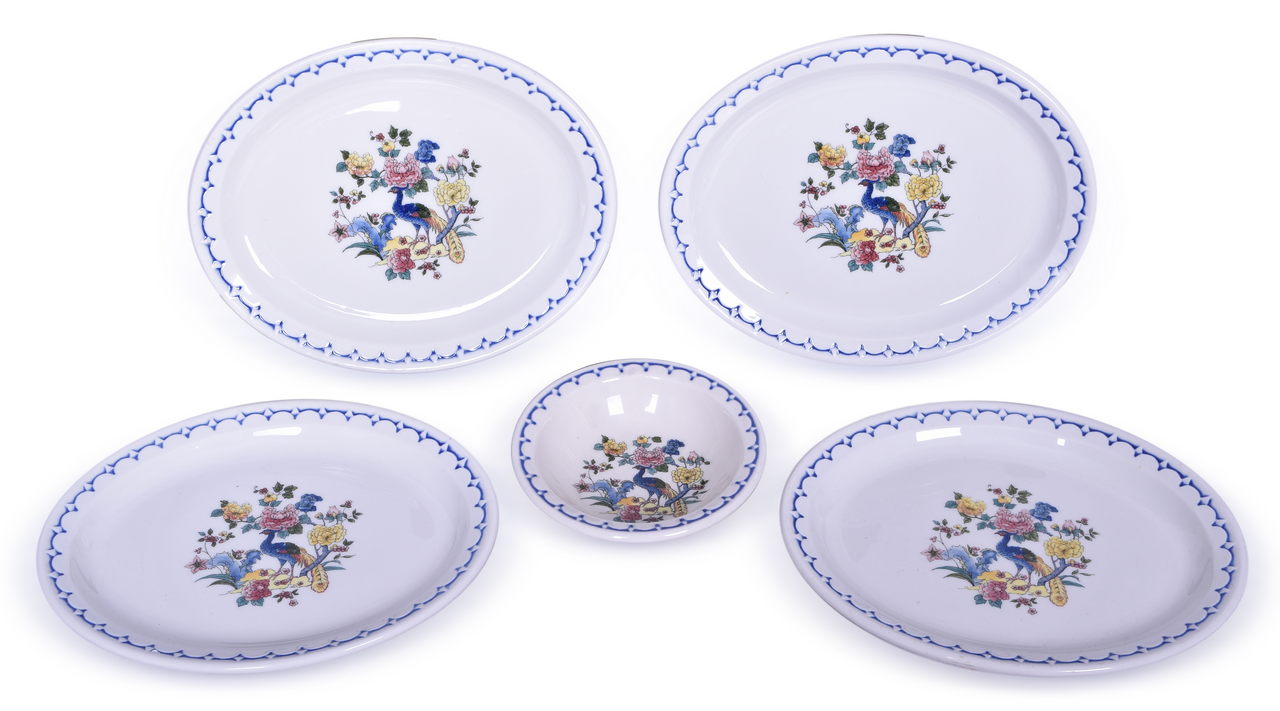 8353 - Five Pieces of Milwaukee Road Railroad China Peacock Bowl and Oval Plates thumbnail