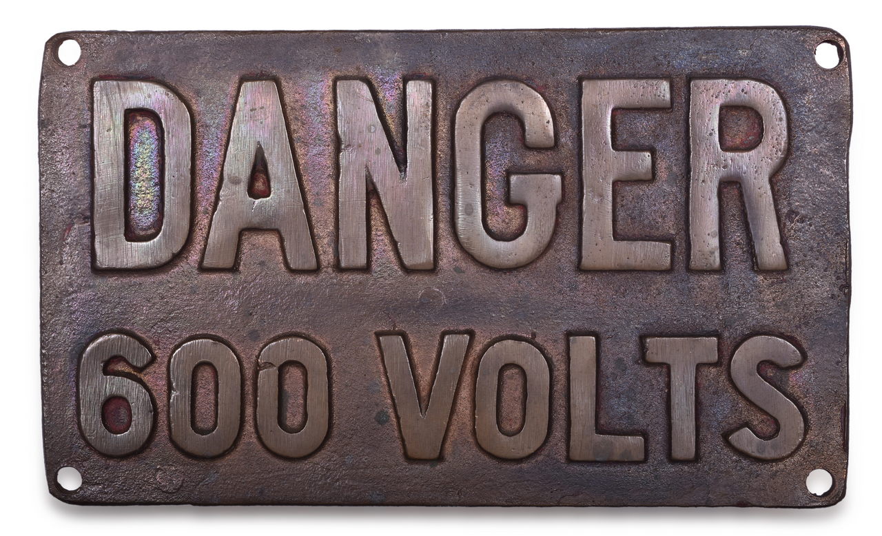 8362 - Cast Brass Danger 600 Volts Sign thumbnail