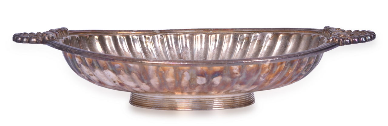 8373 - Rowley MF'G Co. Silver Pennsylvania Railroad Double Handled Pedestal Oval Bowl thumbnail