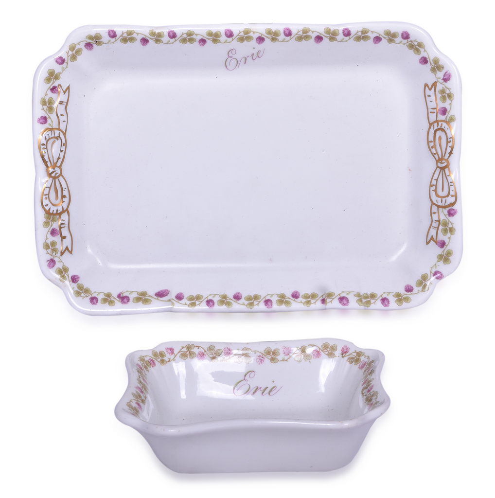 8379 - Two Pieces of Erie Railroad China Gould Rectangular Platter and Small Dish thumbnail