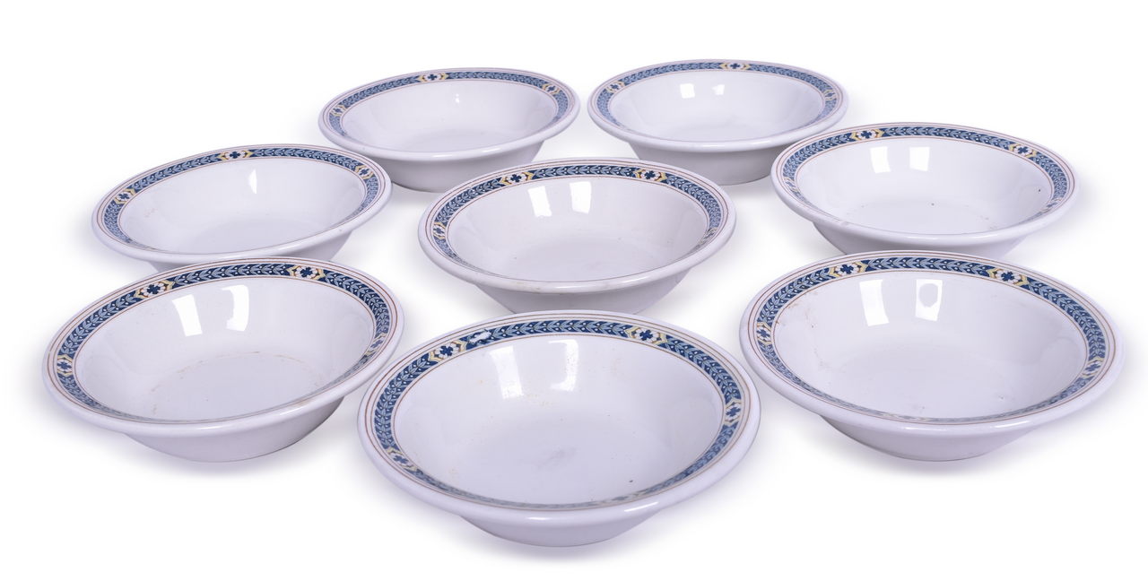 8397 - Eight Pennsylvania Railroad China Purple Laurel Bowls 6 7/8