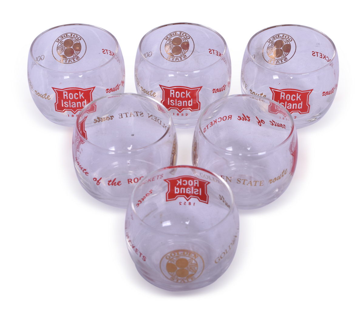 8399 - Six Golden State, Chicago, Rock Island, Southern Pacific and Pacific Railroad Roly Poly Glasses thumbnail