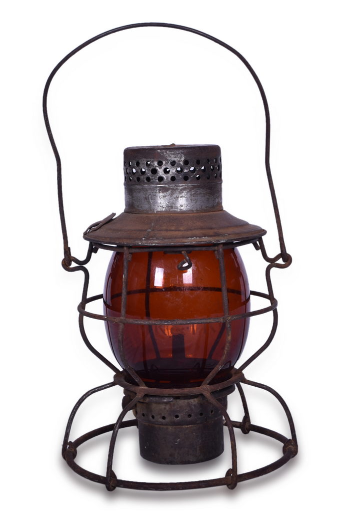 8404 - Handlan Missouri, Kansas and Texas Railroad Lantern w/ Etched Amber Globe thumbnail