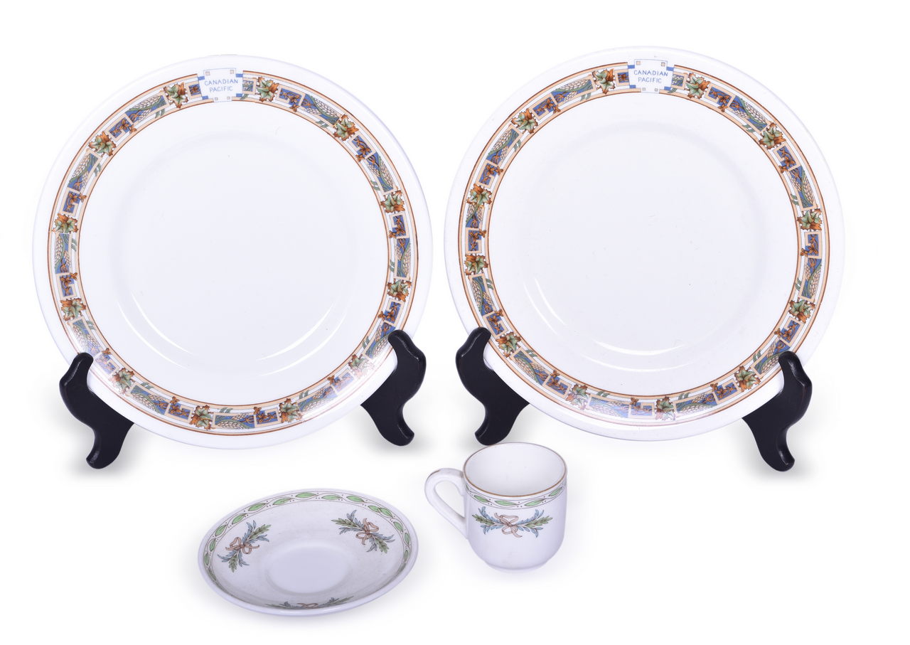 8415 - Four Pieces of Canadian Pacific Railway China Brown Maple Leaf Plates and Bows & Leaves Tea Cup and Saucer thumbnail