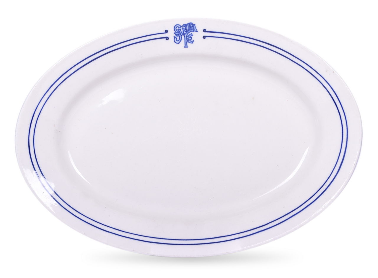 8457 - Atchison, Topeka, And Santa Fe Railroad China Bleeding Blue Oval Platter 13 3/4