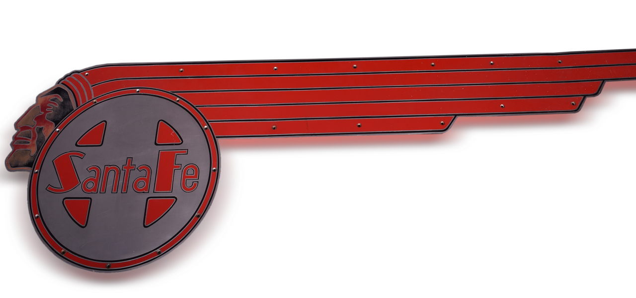 8500 - INCREDIBLE Santa Fe Alco PA Stainless Steel Indian Locomotive Sign thumbnail