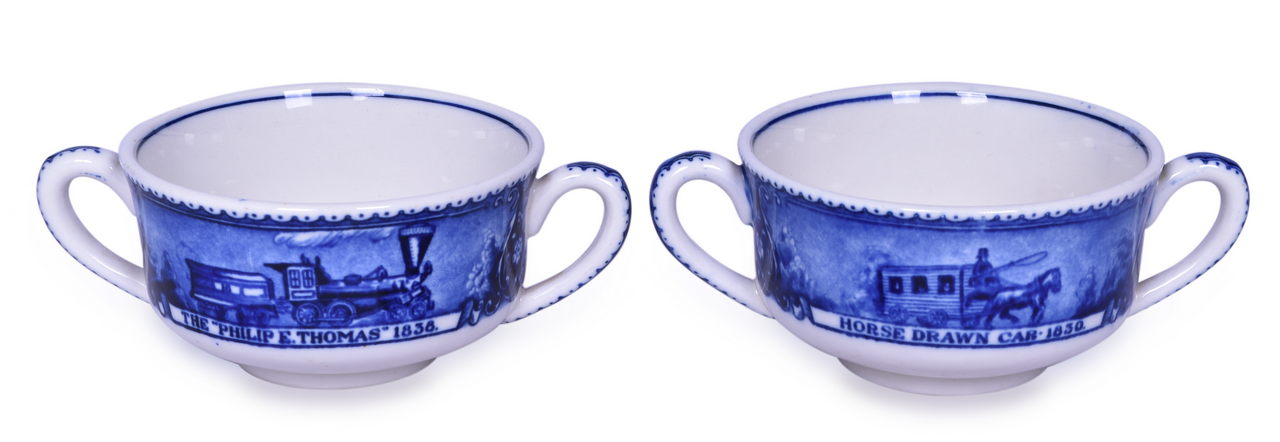 8515 - Pair of Baltimore and Ohio Railroad China Centenary Double Handled Cups thumbnail