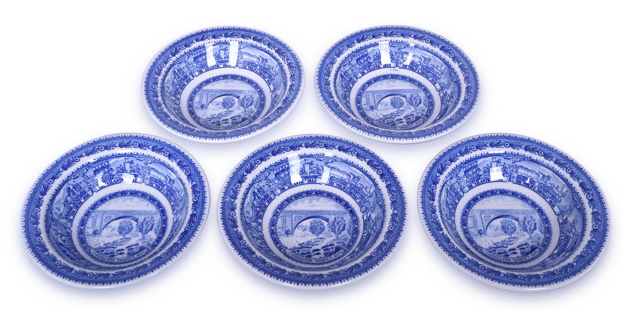 8535 - Five Baltimore and Ohio Railroad Shenango China Centenary Cereal Bowls 6 1/4