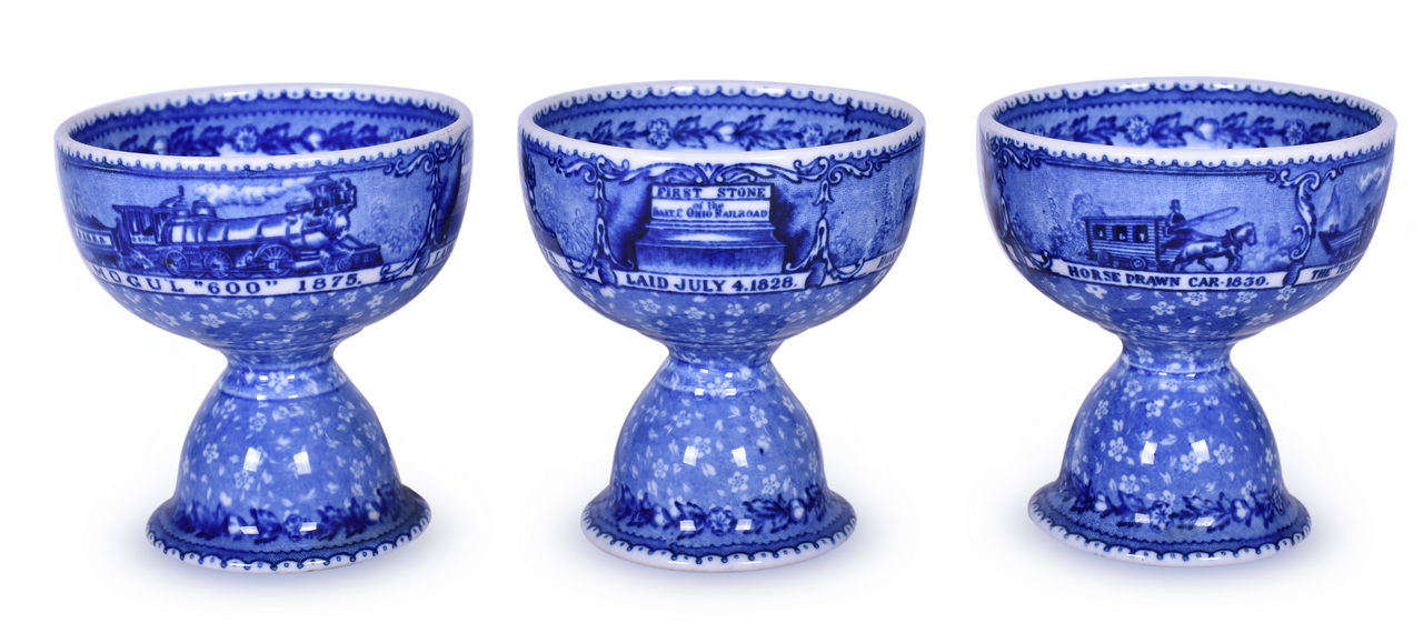 8549 - Three Baltimore & Ohio Railroad China Centenary Pedestal Ice Cream Cups thumbnail