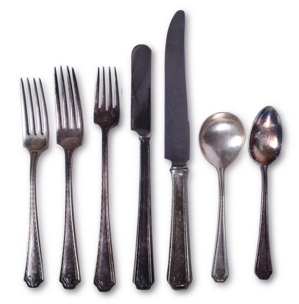 8563 - Seven Pieces of Pullman Company Railroad Roosevelt Silver Flatware - Knives, Forks, and Spoons thumbnail