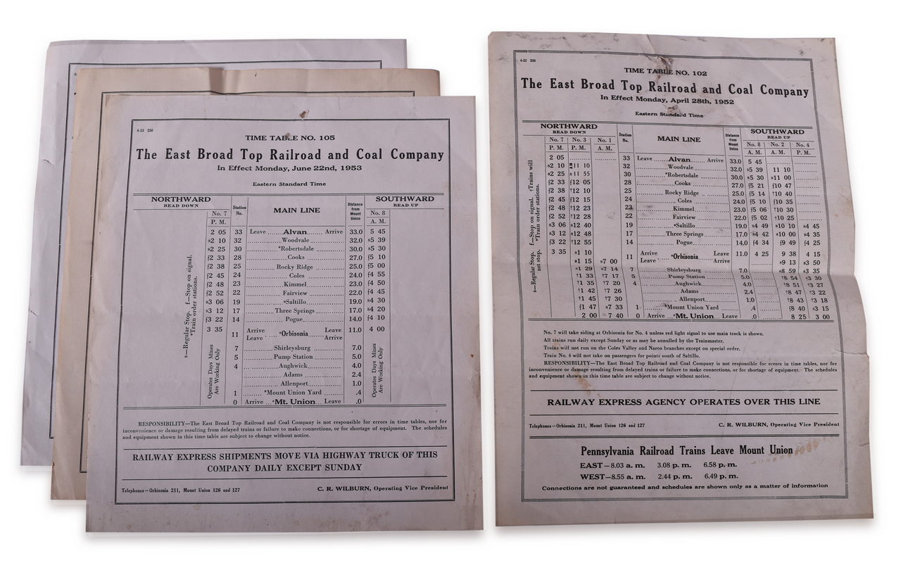 8580 - Four East Broad Top Railroad Employee Timetables - 1952 and 1953 thumbnail