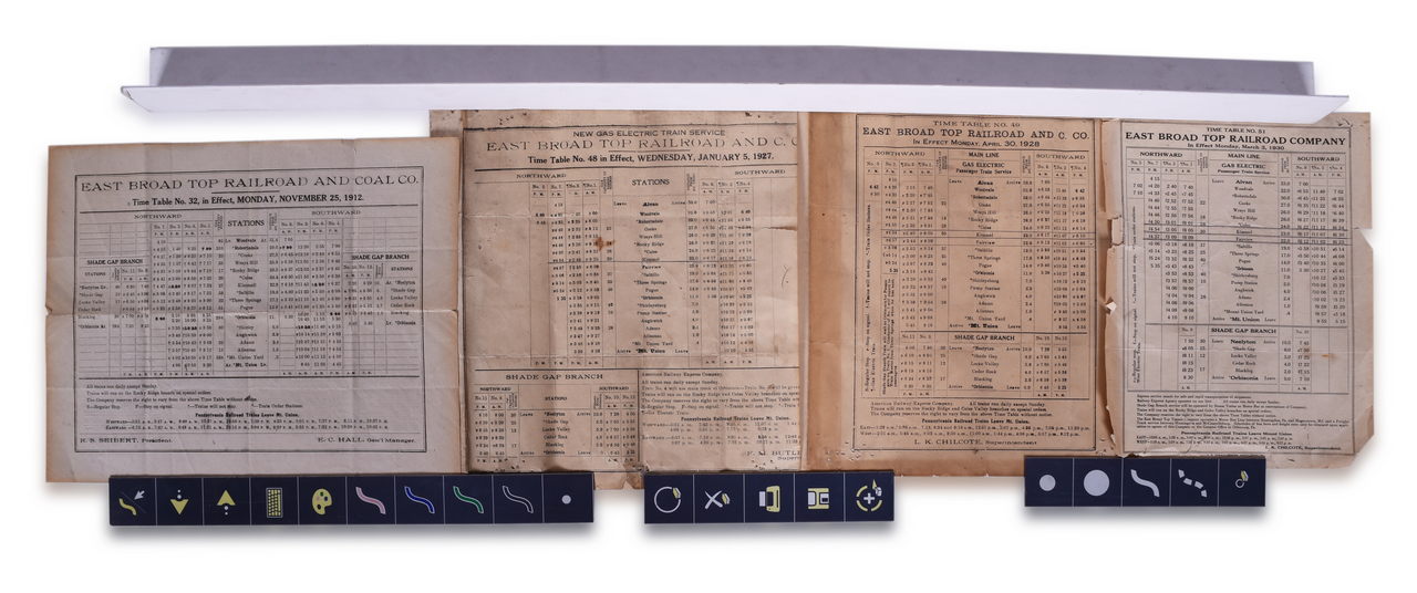 8586 - Four Early East Broad Top Railroad Employee Timetables - 1912, 1927, 1928, and 1930 thumbnail