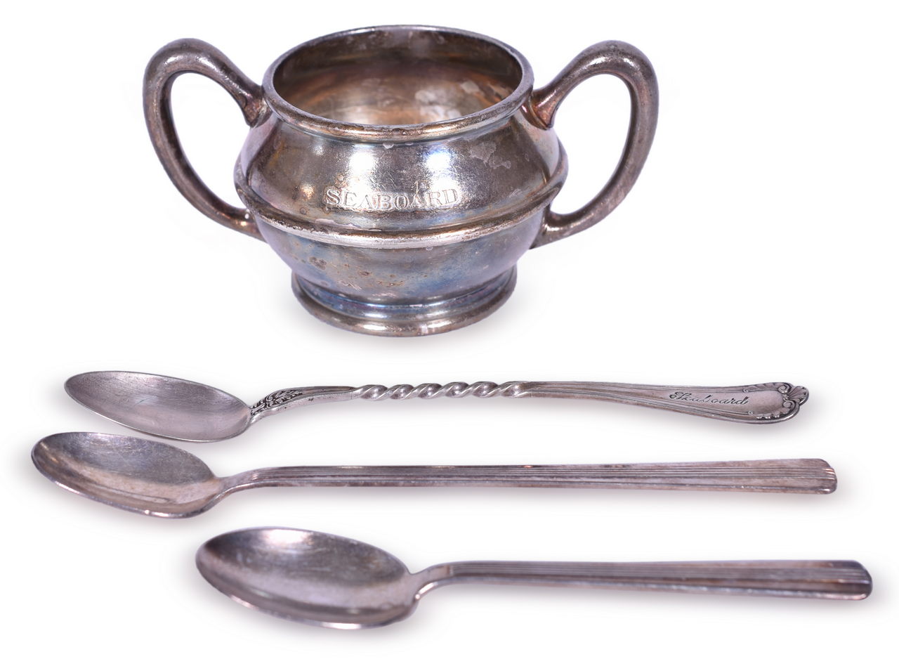 8587 - Four Pieces of Seaboard Coast Line Railroad Silver - Sugar Bowl, Chester Spoon, and Century Spoons thumbnail