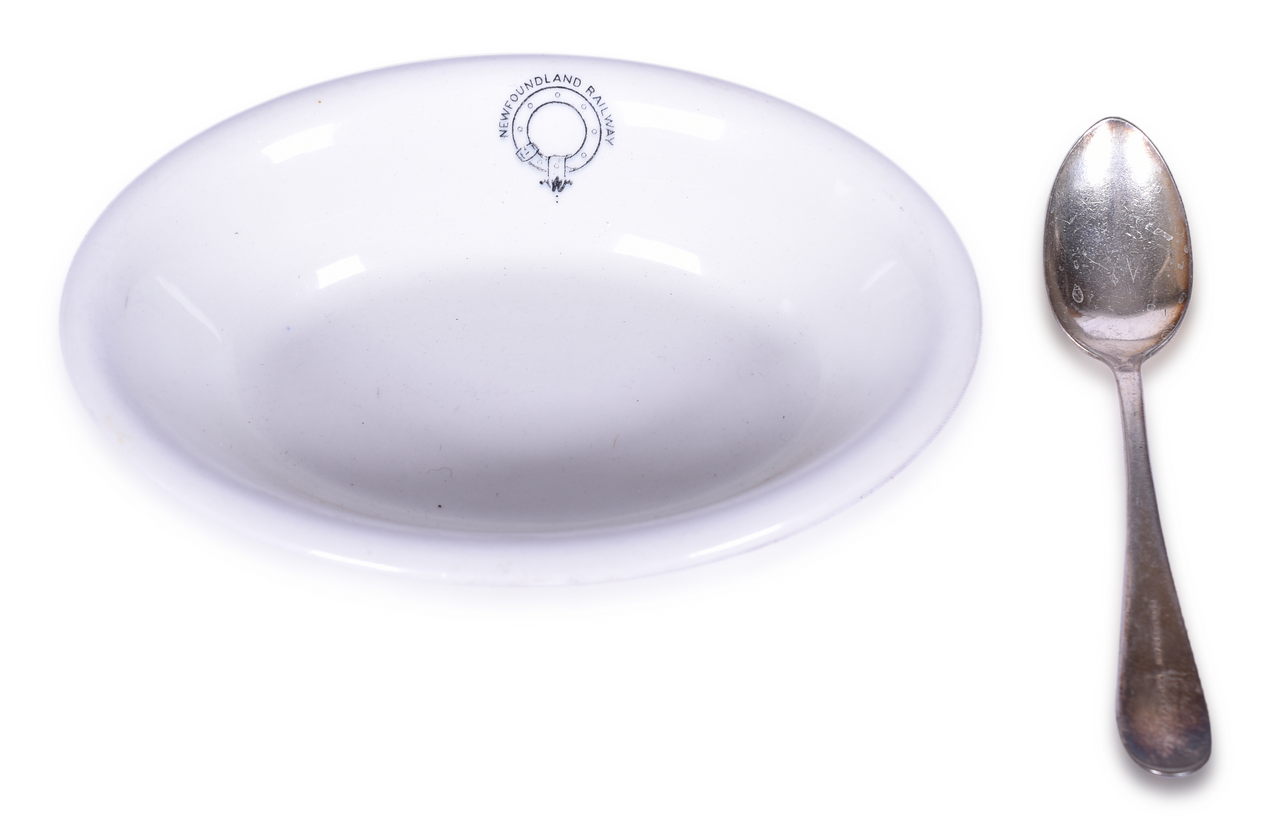 8595 - Newfoundland Railway China Oval Bowl and Silver Spoon thumbnail