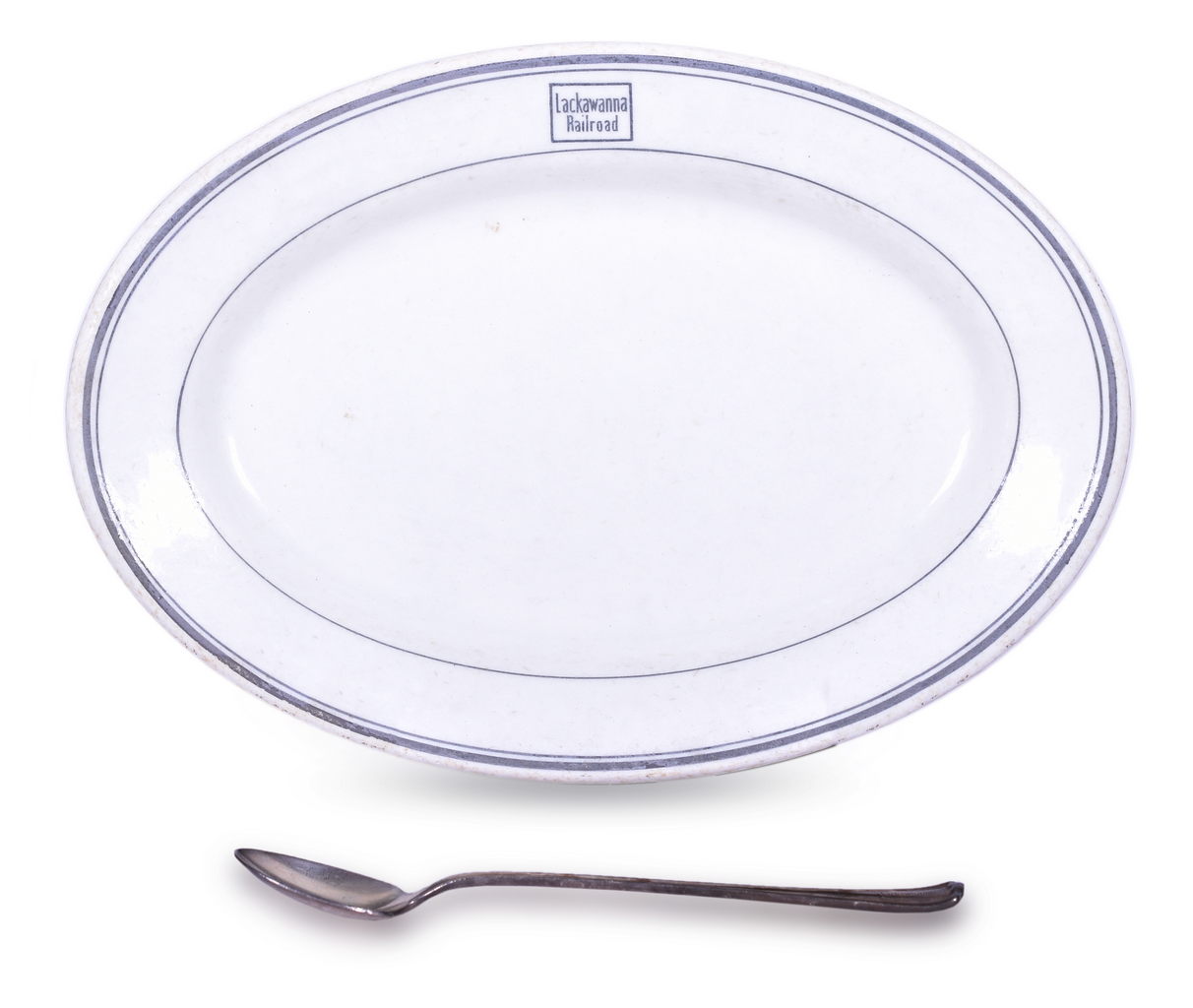 8597 - Lackawanna Railroad Buffalo China Oval Platter and Silver Iced-Tea Spoon thumbnail