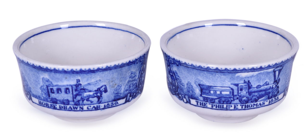 8599 - Pair of Baltimore & Ohio Railroad China Centenary Blue Line Bouillon Cups thumbnail