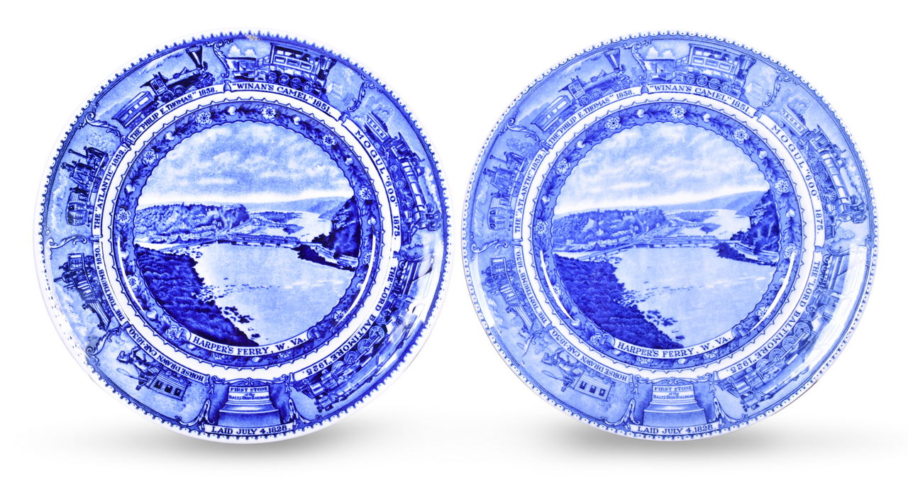 8609 - Two Baltimore & Ohio Railroad China Centenary Harper's Ferry Plates 9