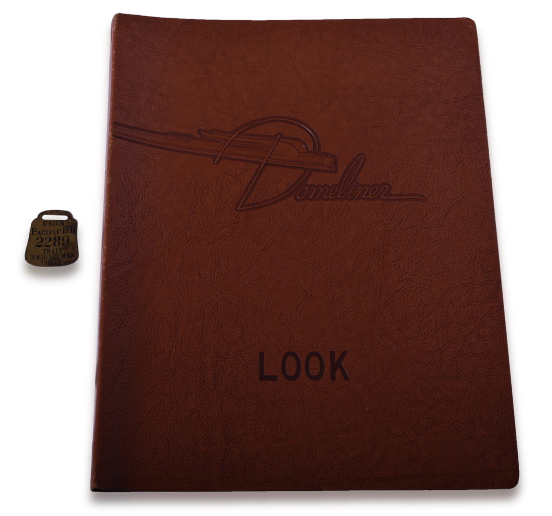 8616 - Union Pacific Railroad Leather Domeliner Look Cover and Brass Train Baggageman Check Badge thumbnail