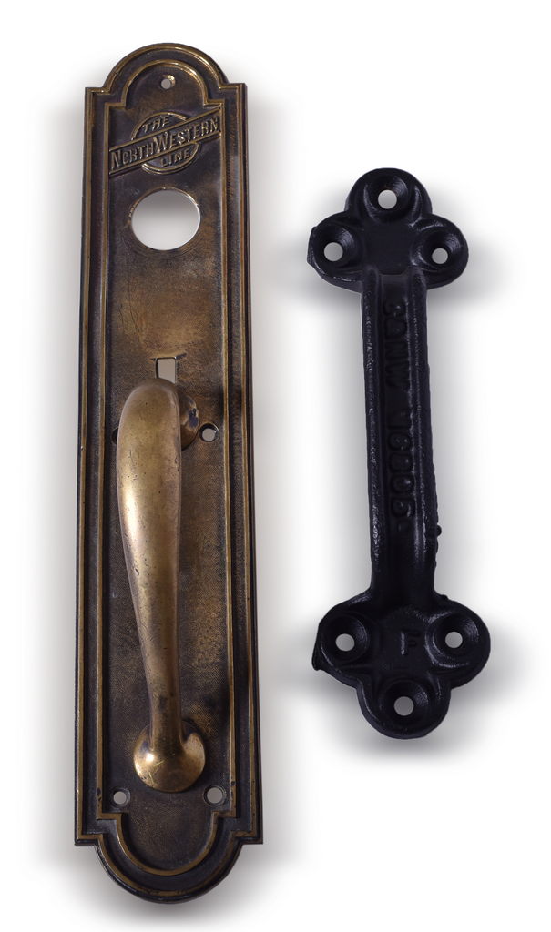 8618 - Chicago & North Western Railroad Cast Brass Door Handle and Cast Iron Box Car Door Handle thumbnail