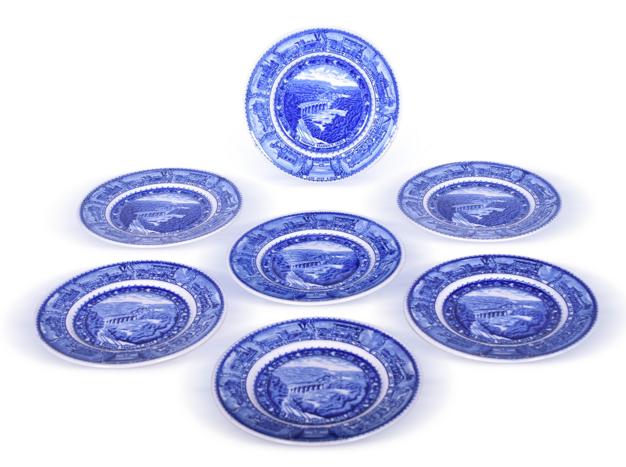 8619 - Seven Baltimore & Ohio Railroad China Centenary Thomas Viaduct Plates 6 3/4