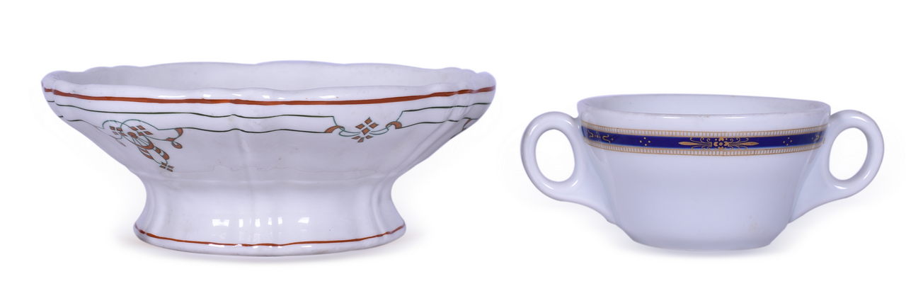 8625 - Chicago & Northwestern Railroad China Rockford Double Handle Bouillon Cup and Depot Pedestal Compote thumbnail
