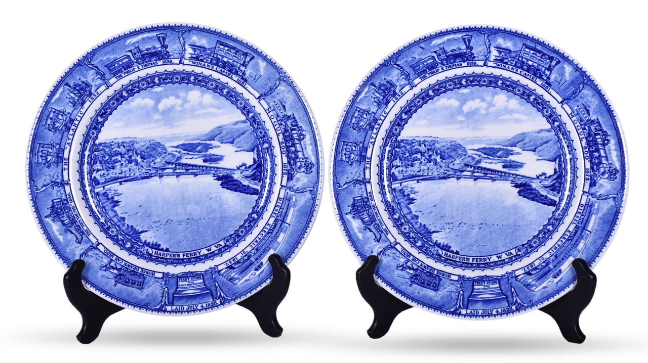 8627 - Two Baltimore & Ohio Railroad China Centenary Harper's Ferry Plates 10 1/2