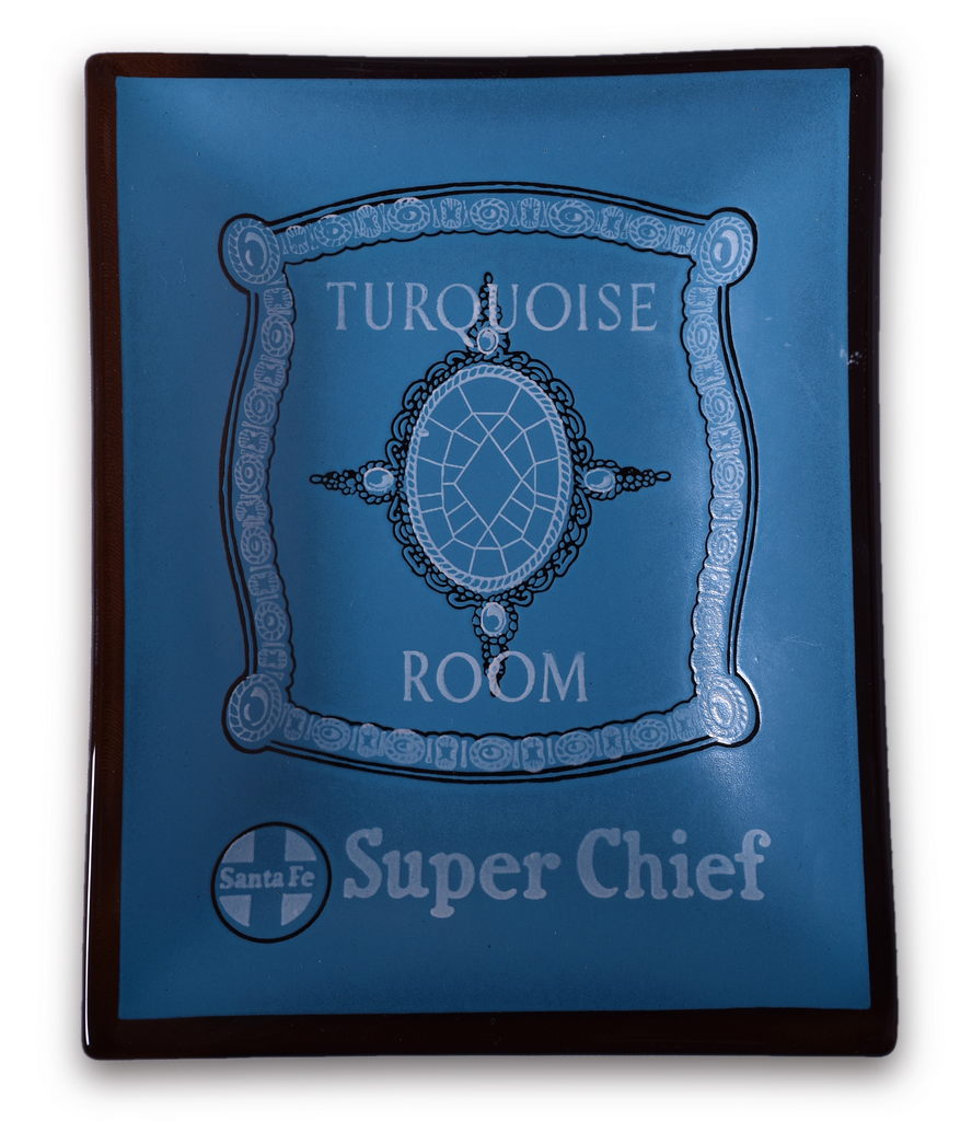8628 - Santa Fe Railroad Super Chief Turquoise Room Glass Ash Tray thumbnail