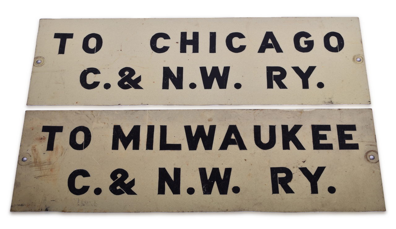 8386 - Pair of Chicago and North Western Railroad Station Platform Signs thumbnail