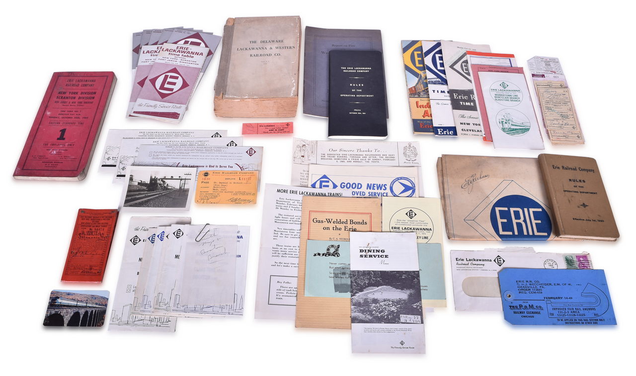 1004 - 40+ Pieces of Erie and Delaware Lackawanna Railroad Paper- Public and Employee Timetables, Map, Ticket Stubs, and More thumbnail