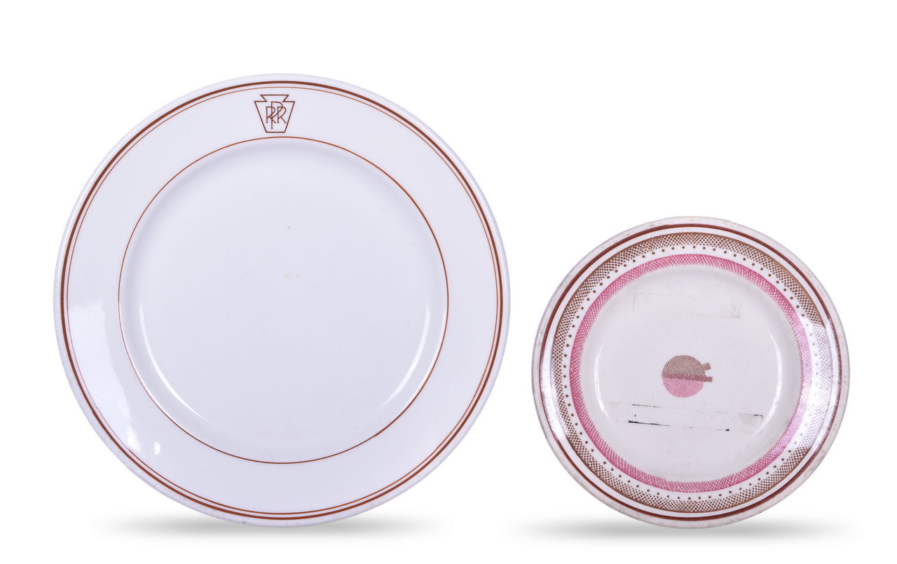 1025 - Two Pieces of Pennsylvania Railroad China Brown Keystone Plate and Broadway Limited Plate thumbnail