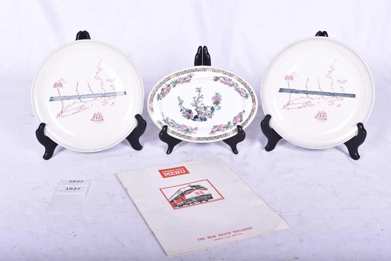 1037 - Four New York, New Haven & Hartford Railroad Dining Car Items - Merchants Plates, Indian Tree Platter, and Menu thumbnail