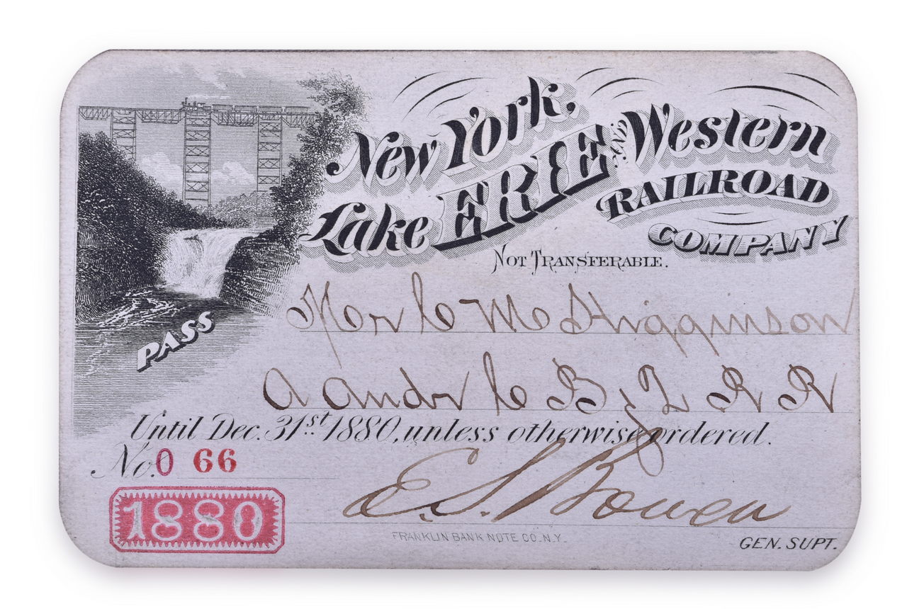 1042 - 1880 New York, Lake Erie and Western Railroad Annual Pass thumbnail