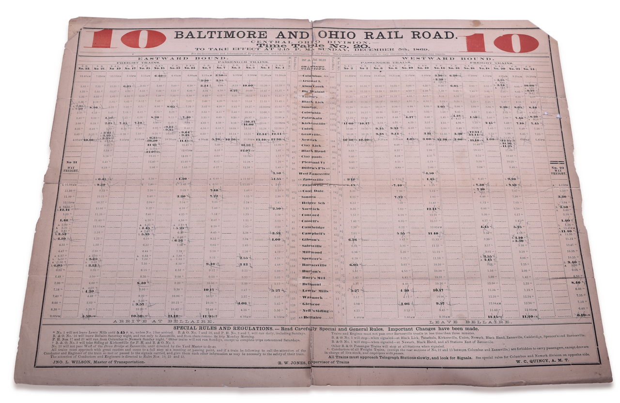 1050 - Baltimore and Ohio Railroad 1869 Timetable / Broadsheet thumbnail
