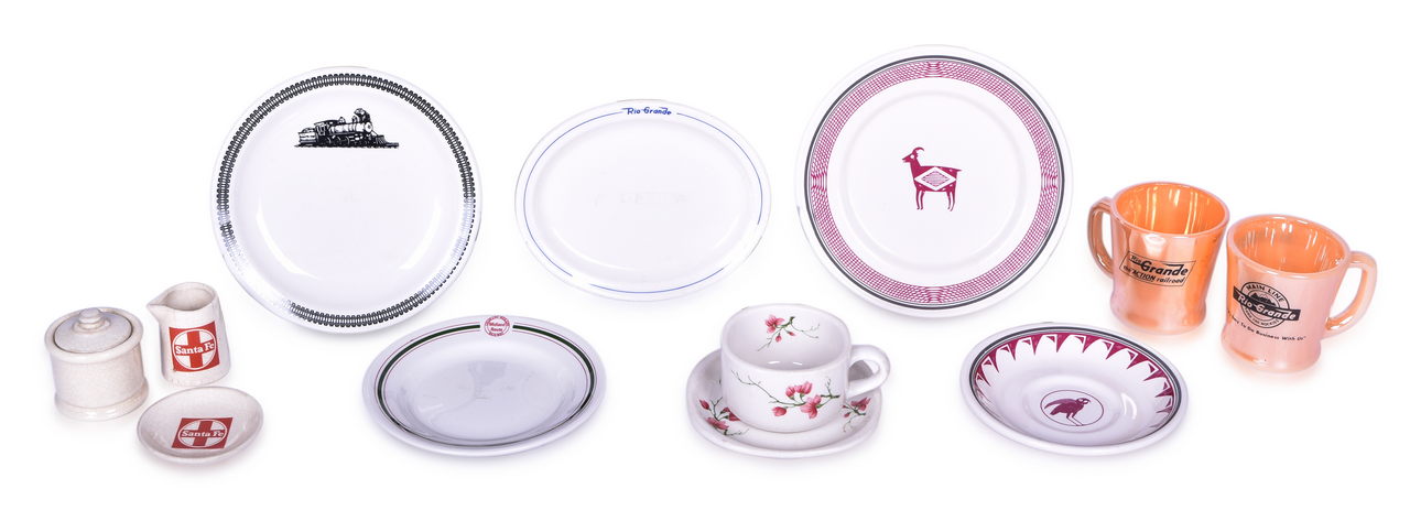 1051 - Twelve Pieces of Western Railroad China - Rio Grande, Santa Fe, Fred Harvey, Colorado Midland, and More thumbnail