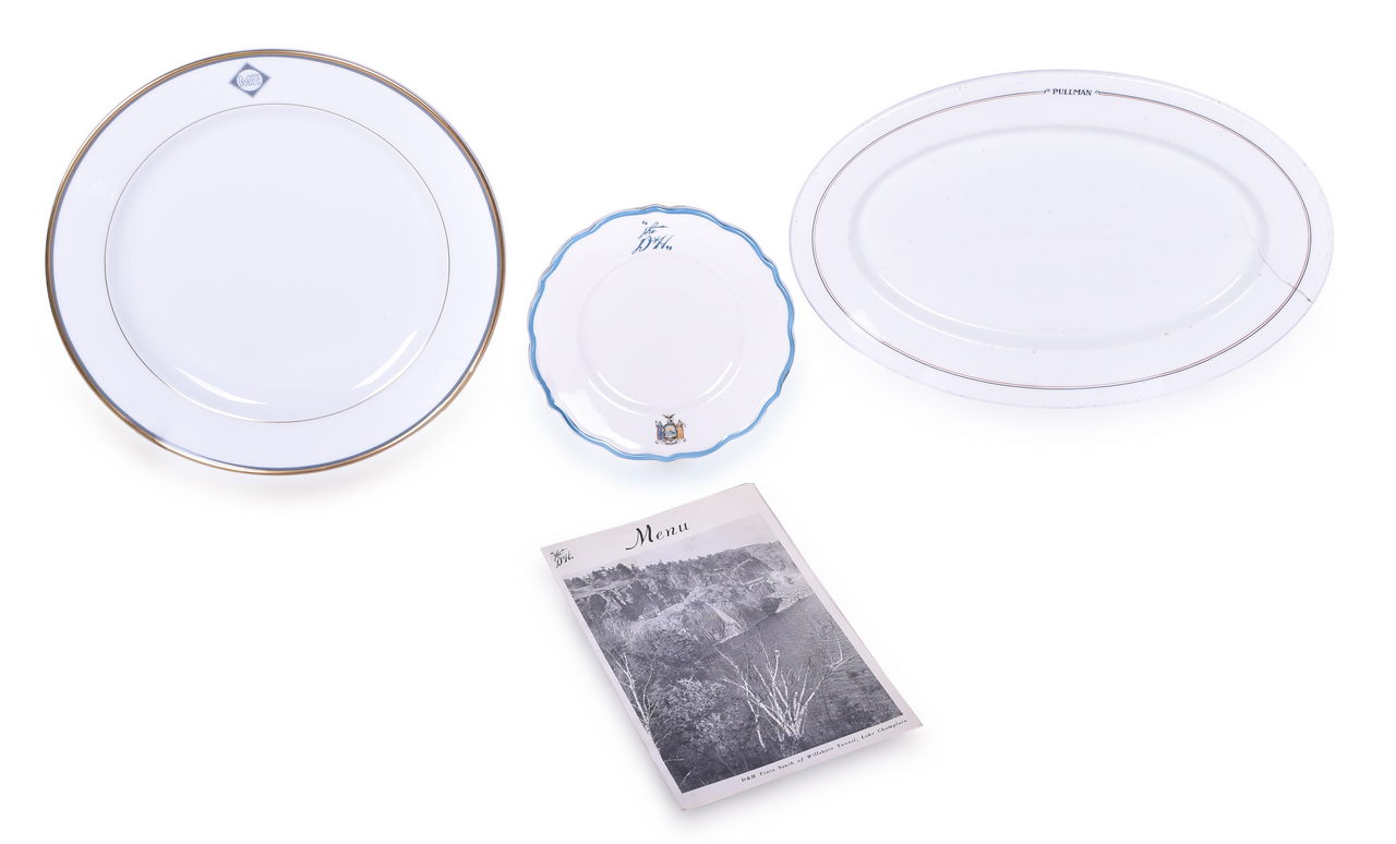 1053 - Four Pieces of Eastern Railroad Dining China and Menu - Pullman, Delaware & Hudson, and Morristown & Erie thumbnail