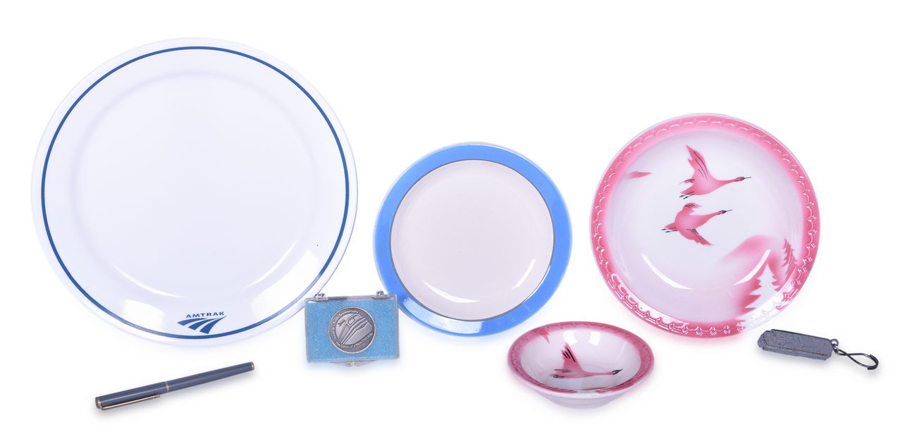 1061 - Seven Pieces of Railroad China and Ephemera - Milwaukee Road Traveler Bowls, Amtrak Plates, and More thumbnail